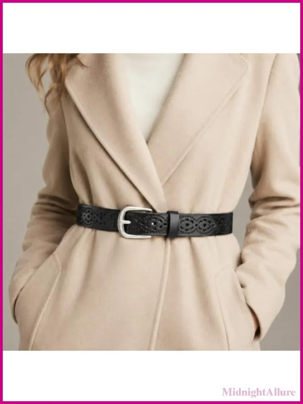 Genuine Leather Belt Hollow Floral Pin Buckle Adjustable Waist Slimming
